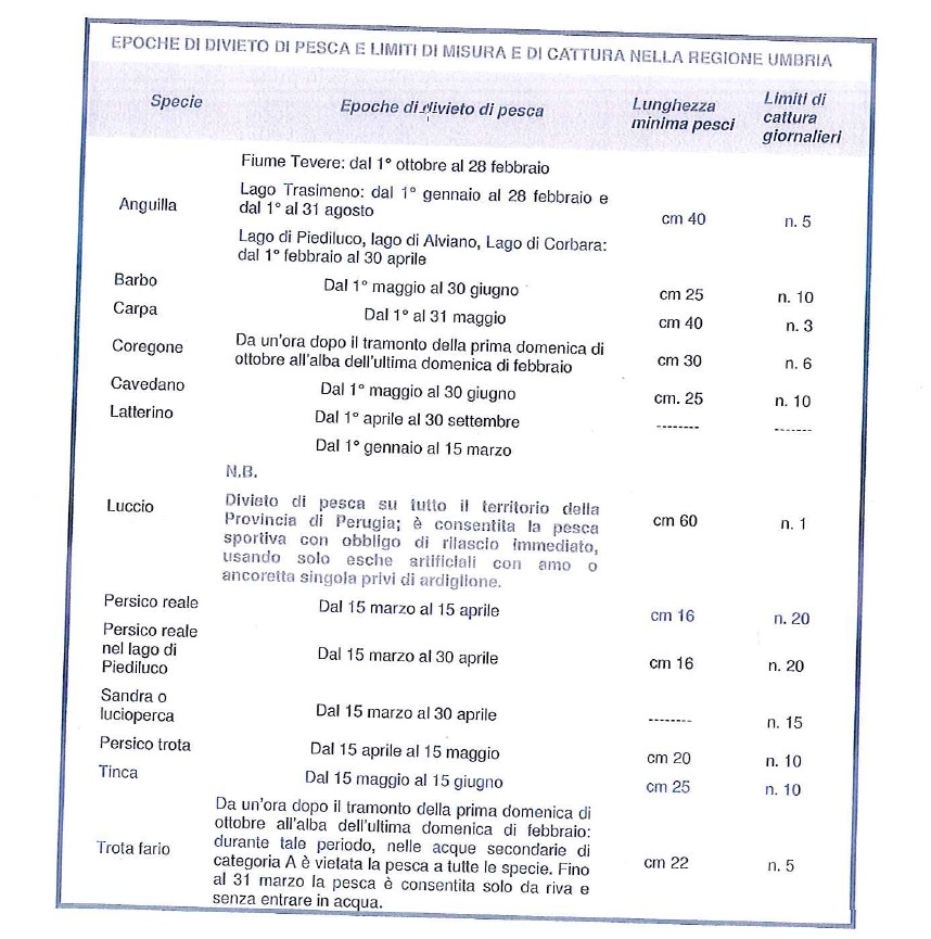 DIVIETI E MISURE PESCI UMBRIA